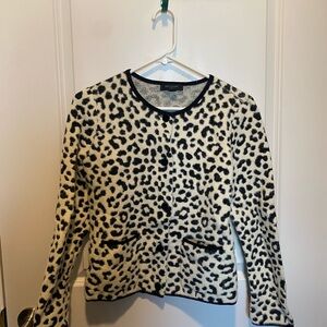 Ann Taylor Petite Black and White Snow Leopard Print Knit Button Down Cardigan